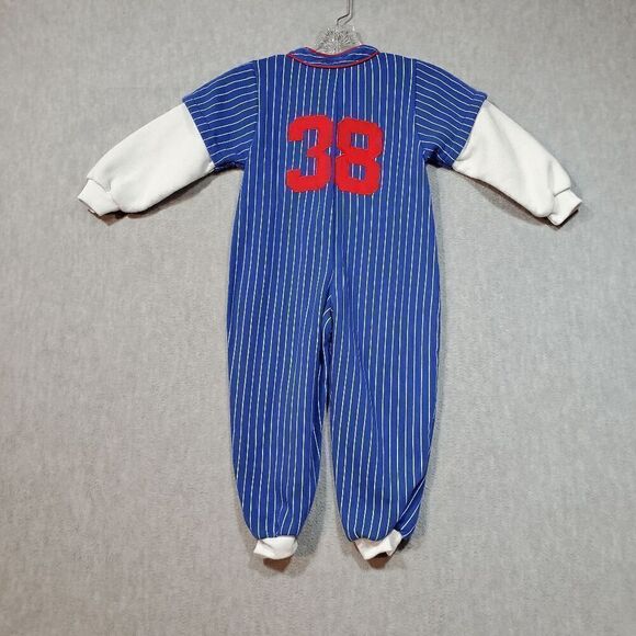 Fun Kins Romper Kids 4T Blue Striped Fleece Lined Baseball Sports One Piece - Picture 9 of 10